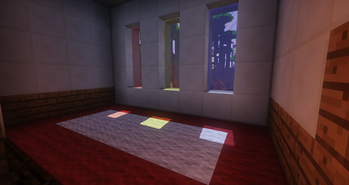 Minecraft interior with colored light rendered with Sildur's Vibrant Shaders