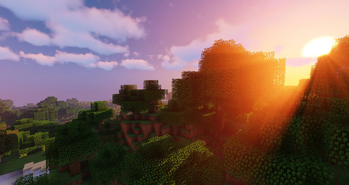 Bright Minecraft forest sunlight rendered with a Vibrant shader